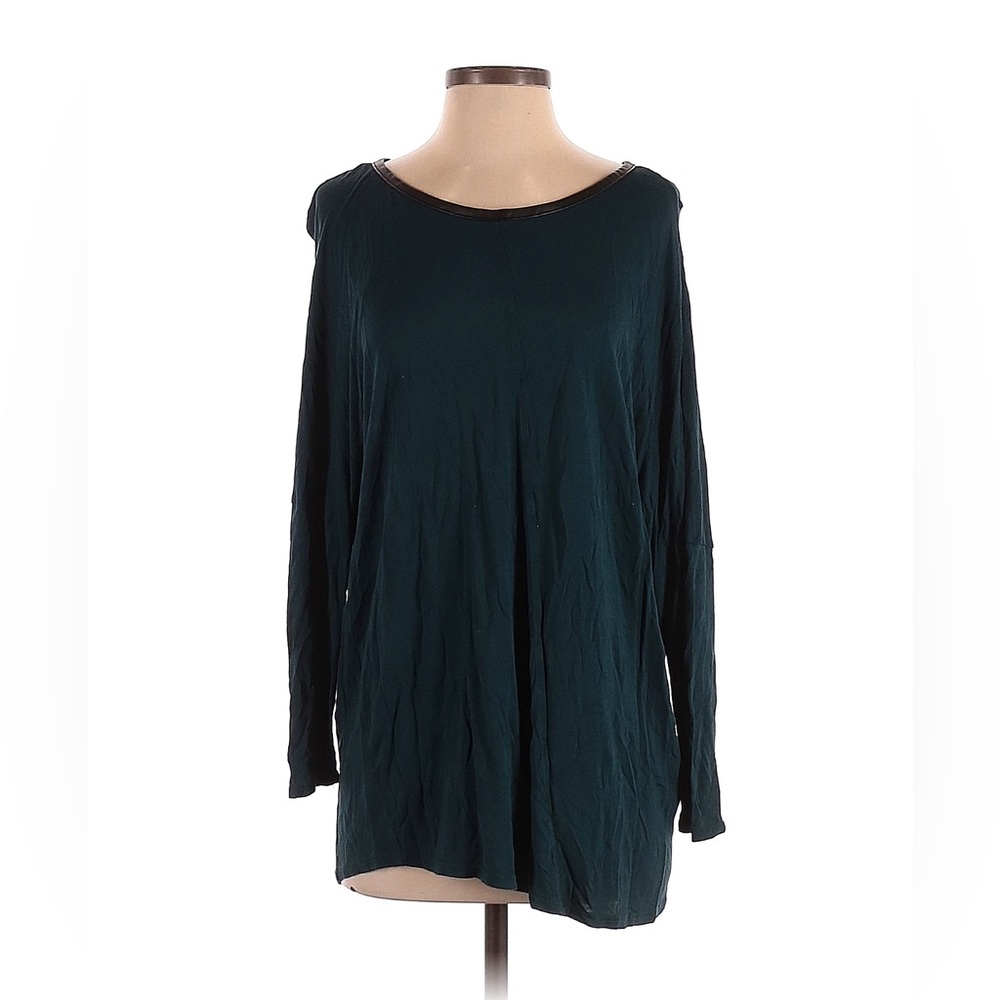 🦋 3/$9 Zara teal long sleeve top size small zipper detail, leather trim